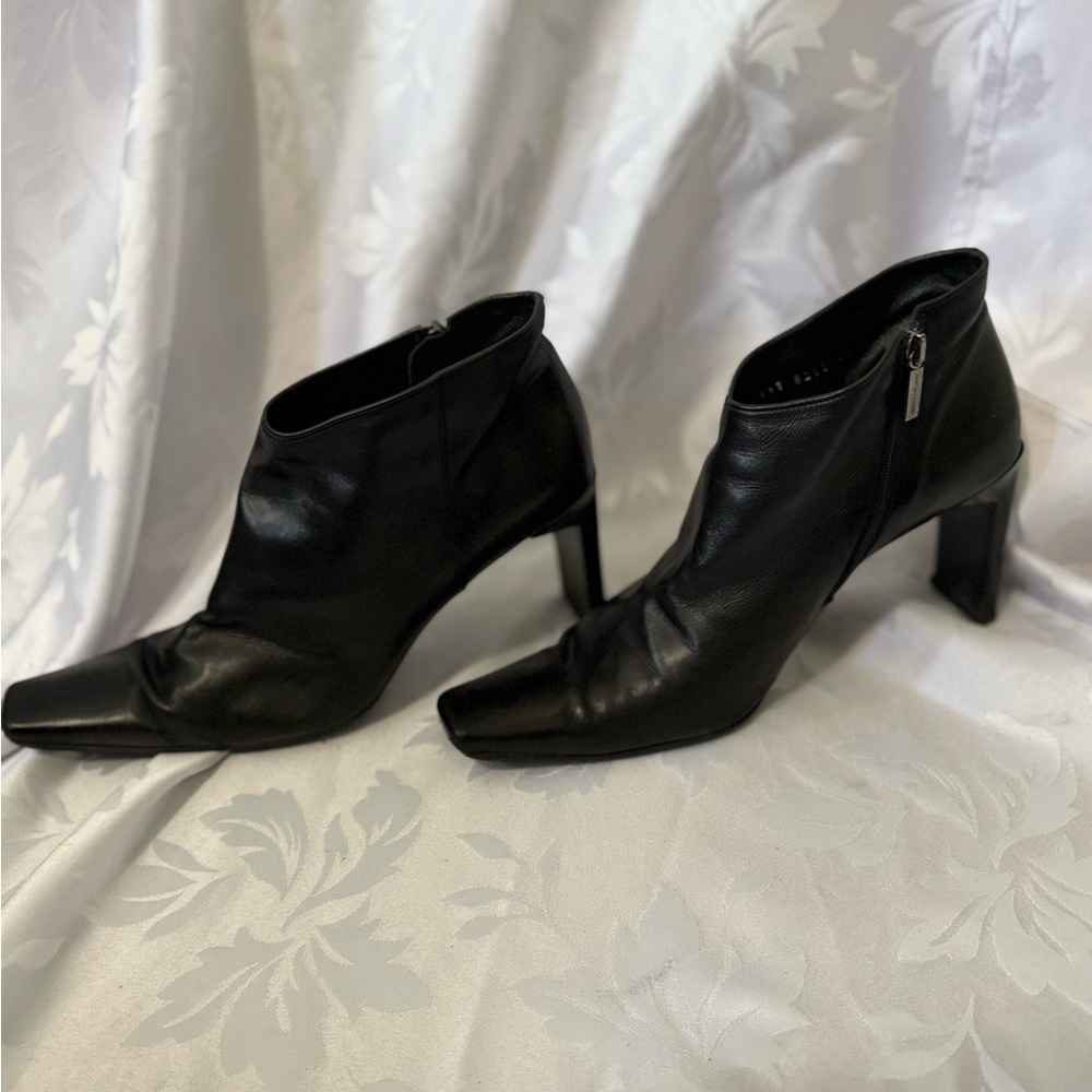 Vintage Y2K Sergio Rossi Black Ankle Heeled Boots with Extended Toes